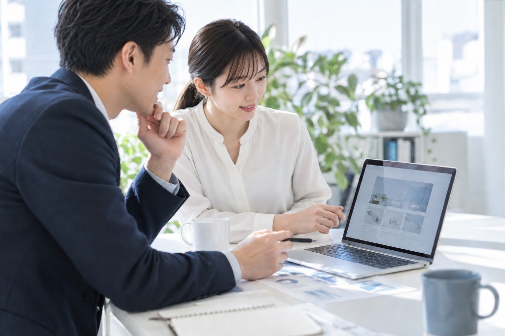 Webサイトと分析資料を確認するビジネスパーソンのイメージ